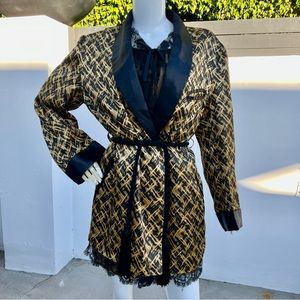 Gold And Black Painterly Pattern Smoking Jacket